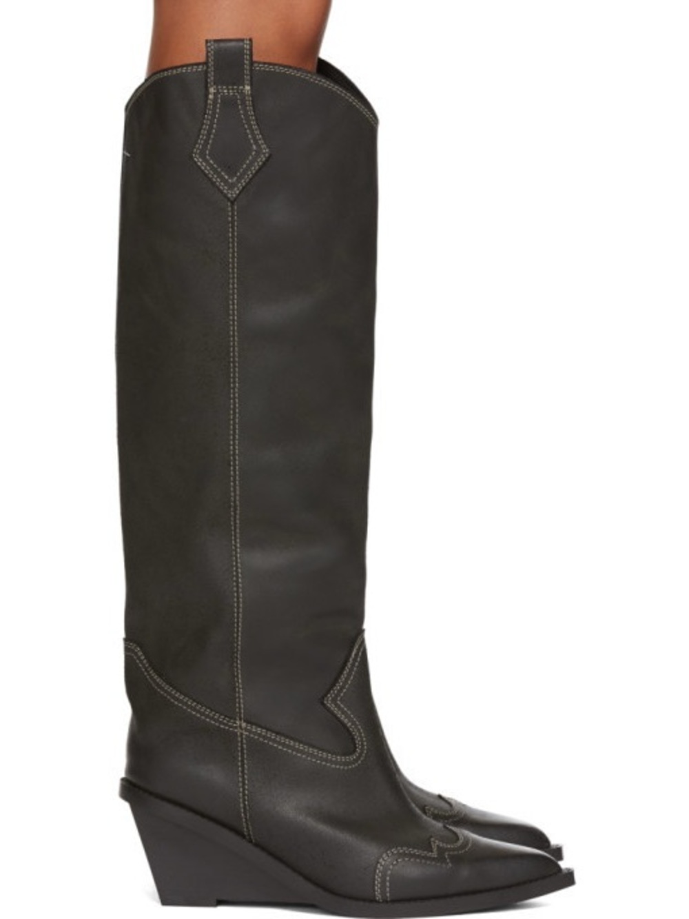 MM6 MAISON MARTIN MARGIELA • Black Leather Tall Knee High Cowboy Boots